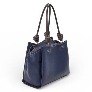 Parfois Navy Blue Tote Bag with Brown Shoulder Straps